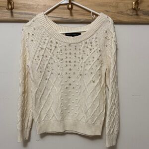 White House Black Market Cream Sweater with Pearl Details